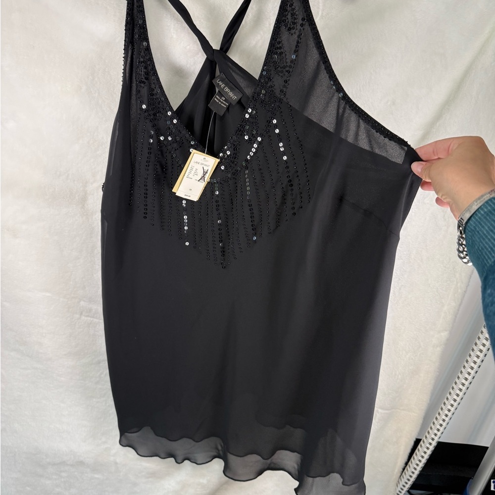 Lane Bryant Black Sequin Chiffon Tank Top - Picture 8 of 8